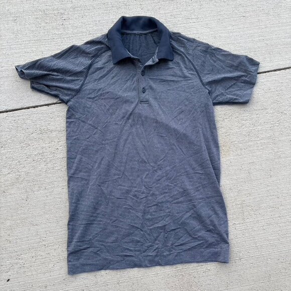 LULULEMON Grey Blue Striped Sz XSmall Polo Mens Short Sleeve‎ Athletic Shirt - Picture 1 of 7